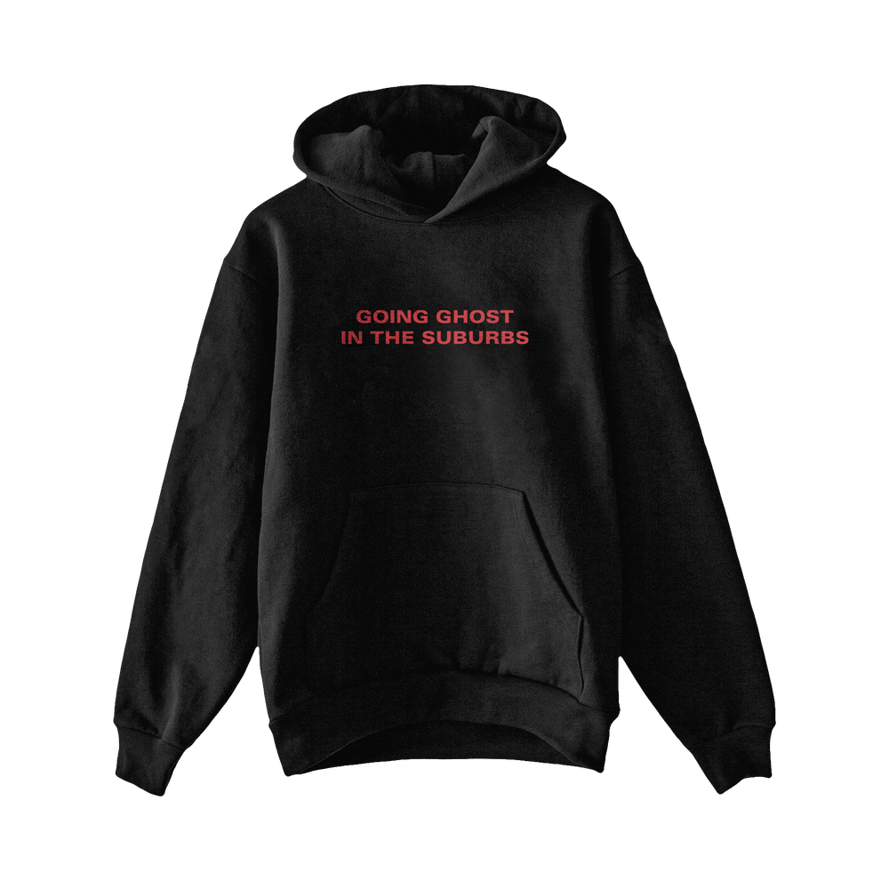 Black hoodie red writing Clearance